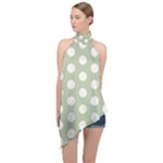 Polk Dots Seamless Pattern Halter Asymmetric Satin Top