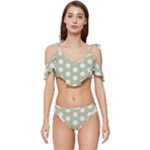 Polk Dots Seamless Pattern Ruffle Edge Tie Up Bikini Set	