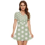 Polk Dots Seamless Pattern V-Neck High Waist Chiffon Mini Dress