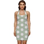 Polk Dots Seamless Pattern Sleeveless Wide Square Neckline Ruched Bodycon Dress