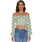 Polk Dots Seamless Pattern Long Sleeve Crinkled Weave Crop Top