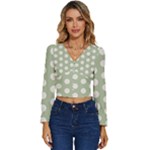 Polk Dots Seamless Pattern Long Sleeve V-Neck Top