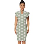 Polk Dots Seamless Pattern Vintage Frill Sleeve V-Neck Bodycon Dress