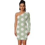 Polk Dots Seamless Pattern Long Sleeve One Shoulder Mini Dress