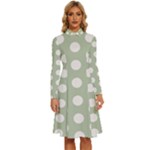 Polk Dots Seamless Pattern Long Sleeve Shirt Collar A-Line Dress