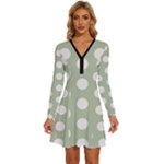 Polk Dots Seamless Pattern Long Sleeve Deep V Mini Dress 