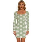 Polk Dots Seamless Pattern Long Sleeve Square Neck Bodycon Velvet Dress