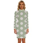 Polk Dots Seamless Pattern Long Sleeve Shirt Collar Bodycon Dress