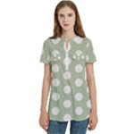 Polk Dots Seamless Pattern Women s Zip Front V-Neck Short Sleeve Casual Top Pocket Shirt