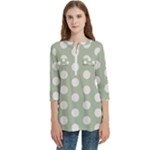 Polk Dots Seamless Pattern Women s Zip Front V-Neck 3/4 Sleeve Casual Top Pocket Shirt