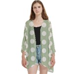 Polk Dots Seamless Pattern Open Front 3/4 Sleeve Batwing Chiffon Cardigan Kimono