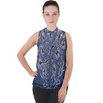 Nature Charm Drawing  Mock Neck Chiffon Sleeveless Top