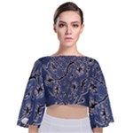 Nature Charm Drawing  Tie Back Butterfly Sleeve Chiffon Top