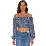 Nature Charm Drawing  Long Sleeve Crinkled Weave Crop Top