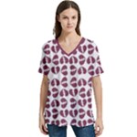 Bk Love In Pieces Print Pattern Design V-Neck Split Shoulder Casual T-Shirt