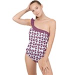 Bk Love In Pieces Print Pattern Design Frilly One Shoulder Swimsuit