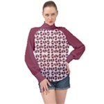 Bk Love In Pieces Print Pattern Design High Neck Long Sleeve Chiffon Top