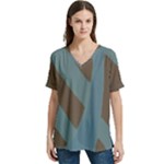 Earthbound Geometry Print V-Neck Split Shoulder Casual T-Shirt