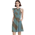 Earthbound Geometry Print Cocktail Party Halter Sleeveless Dress With Pockets