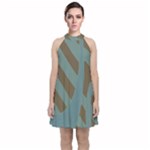 Earthbound Geometry Print Velvet Halter Neckline Dress 