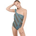 Earthbound Geometry Print Frilly One Shoulder Swimsuit