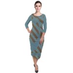 Earthbound Geometry Print Quarter Sleeve Midi Velour Bodycon Dress