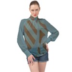 Earthbound Geometry Print High Neck Long Sleeve Chiffon Top