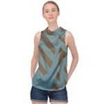 Earthbound Geometry Print High Neck Satin Top