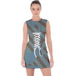 Earthbound Geometry Print Lace Up Front Bodycon Dress