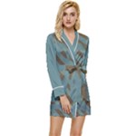 Earthbound Geometry Print Long Sleeve Satin Robe