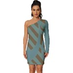 Earthbound Geometry Print Long Sleeve One Shoulder Mini Dress