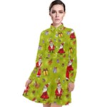 Background With Santa Claus, Christmas Decorations Long Sleeve Chiffon Shirt Dress