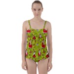 Background With Santa Claus, Christmas Decorations Twist Front Tankini Set