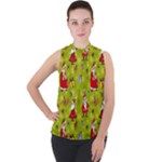 Background With Santa Claus, Christmas Decorations Mock Neck Chiffon Sleeveless Top