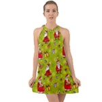 Background With Santa Claus, Christmas Decorations Halter Tie Back Chiffon Dress