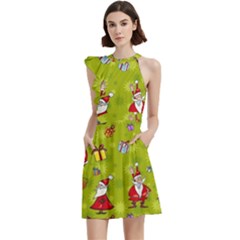 Cocktail Party Halter Sleeveless Dress With Pockets 