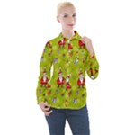 Background With Santa Claus, Christmas Decorations Women s Long Sleeve Pocket Shirt