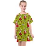 Background With Santa Claus, Christmas Decorations Kids  One Piece Chiffon Dress