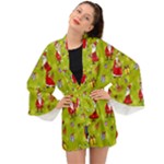 Background With Santa Claus, Christmas Decorations Long Sleeve Kimono