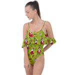 Background With Santa Claus, Christmas Decorations Drape Piece Swimsuit