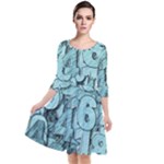 Blue Digits Background, Artwork, Numbers Quarter Sleeve Waist Band Dress