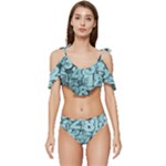 Blue Digits Background, Artwork, Numbers Ruffle Edge Tie Up Bikini Set	