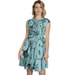 Blue Digits Background, Artwork, Numbers Cap Sleeve High Waist Dress