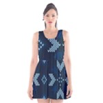 Blue Knitted Texture, Blue Christmas Background, Art Scoop Neck Skater Dress