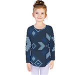 Blue Knitted Texture, Blue Christmas Background, Art Kids  Long Sleeve T-Shirt