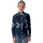 Blue Knitted Texture, Blue Christmas Background, Art Kids  Long Sleeve Shirt