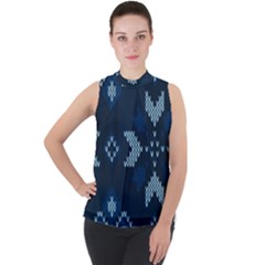 Mock Neck Chiffon Sleeveless Top 