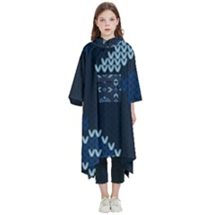 Blue Knitted Texture, Blue Christmas Background, Art Kids  Hooded Rain Ponchos from ArtsNow.com