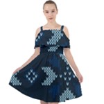 Blue Knitted Texture, Blue Christmas Background, Art Cut Out Shoulders Dress