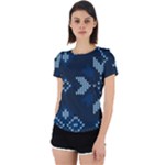 Blue Knitted Texture, Blue Christmas Background, Art Back Cut Out Sport T-Shirt